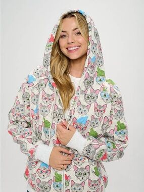 Cozy Cats with Hats Full Zip Hoodie - Multi